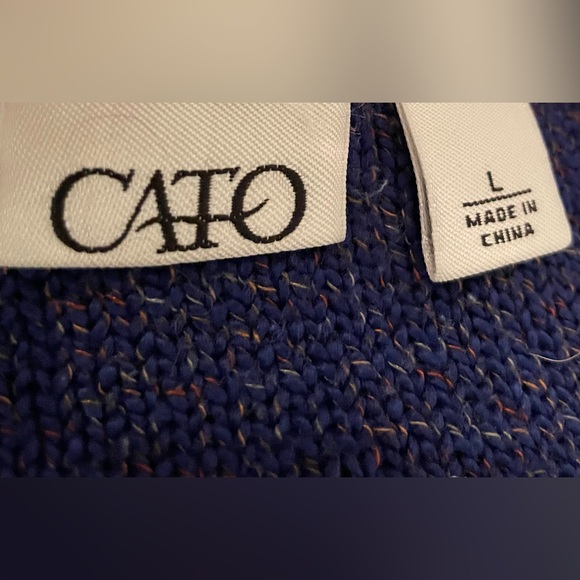 Cato blue heather pullover tunic sweater with front off- center notch, sz L - Picture 3 of 5